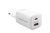 Puhelin - Adapterit & Laturit - Qoltec GaN ULTRA 50765 Virtalähde - 65 W USB-C PD & USB-A QC 3.0 - Valkoinen - 50765