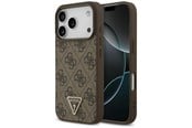 Puhelin - Kannet ja kotelot - GUESS Leather 4G Triangle Strass MagSafe Case for iPhone 18 Pro / 17 Pro - Brown - 3666339652388