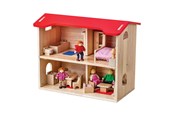 Puulelut - Bigjigs Wooden Dollhouse Complete with Furniture and 4 Dolls - BJ035