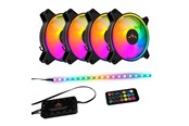 Kotelotuuletin - DUTZO RGB Kit 4 - 4x tuuletin + 1x LED-nauha + kaukosäädin & ohjain - 120mm - Musta RGB LED valolla - 24 dBA - DRGB-BUNDLE4