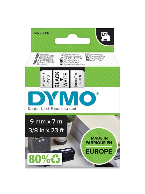 DYMO D1 -teipit, 9 mm x 7 m, musta teksti valkoiselle, itseliimautuvat teipit LabelManager-tarratulostimille, aito