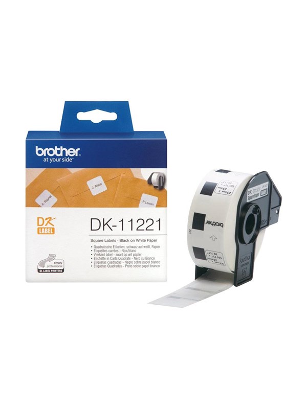 Brother DK-11221 - Sort på hvid - 23 x 23 mm 1000 etikette(r) etiketteri - Brother QL-1050, 1060, 500, 550, 560, 570, 580, 600, 650, 700, 710, 720, 820, 500, 550, 560, 570, 580, 600, 650, 700, 710, 720, 820