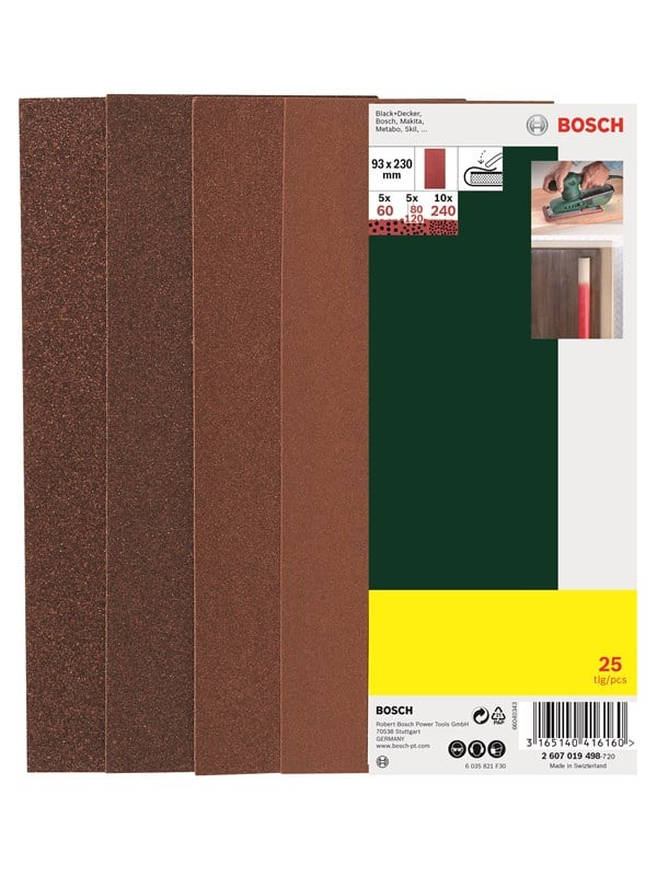 Bosch 25-osainen hiomapaperisarja tasohiomakoneille, karkeudet 60, 80, 120 ja 240 K= 60, 80, 120, 240, reiätön