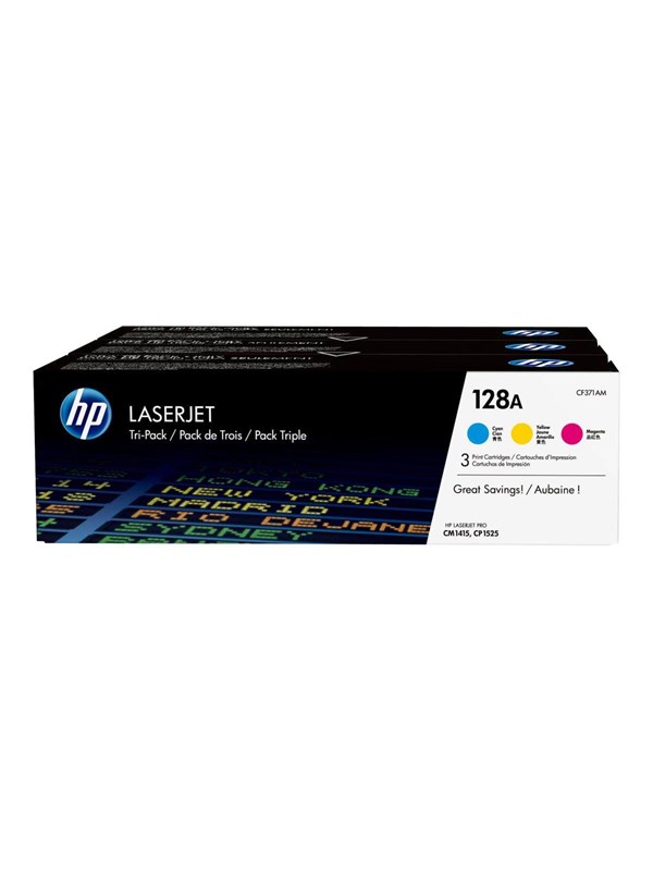 HP 128A / CF371AM 3-Pack (Keltainen Syaani Magenta) Toneri - Laser värikasetti Syaani, Magenta, Keltainen