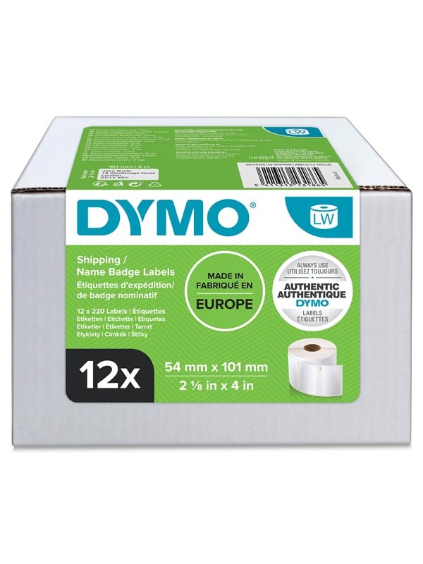 DYMO LW suuret lähetystarrat / nimikyltit, 54 mm x 101 mm, 12 x 220 kpl helppokäyttöistä tarraa, itseliimautuva, LabelWriter-tarratulostimille, aito