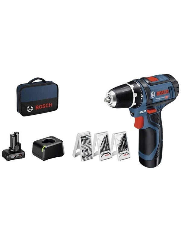 Bosch Professional GSR 12V-15 laukussa + 39-os. tarvikesarja
