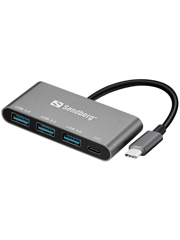 Sandberg USB-C 3 x USB 3.0 -muunnin USB hub - 4 porttia - USB 3.0 - Musta