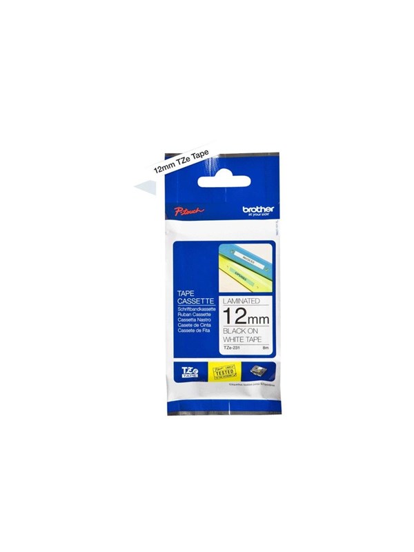 Brother TZE231 / TZe 231 Labelling Tape Cassette - Musta on Valkoinen 12mm wide