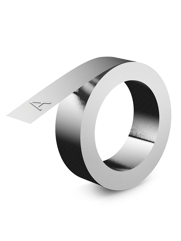 DYMO ® Rhino™ teollinen kohokuviointiteippi alumiinia liimalla 12 mm x 3,65 m