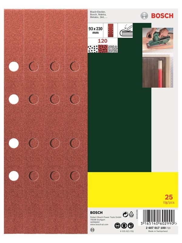 Bosch 25-osainen hiomapaperisarja tasohiomakoneille, 8 reikää, karkeus 120 K= 120