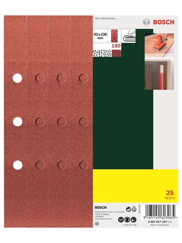 Bosch 25-osainen hiomapaperisarja tasohiomakoneille, pantakiinnitys, karkeus 180 K= 180