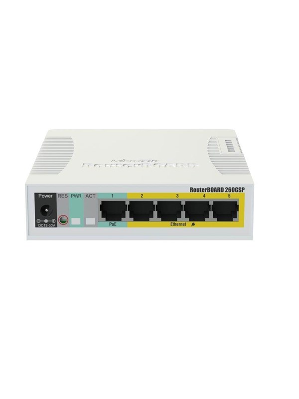 MikroTik RouterBOARD RB260GSP 5x Gigabit PoE out Ethernet Smart Switch SFP cage plastic case SwOS