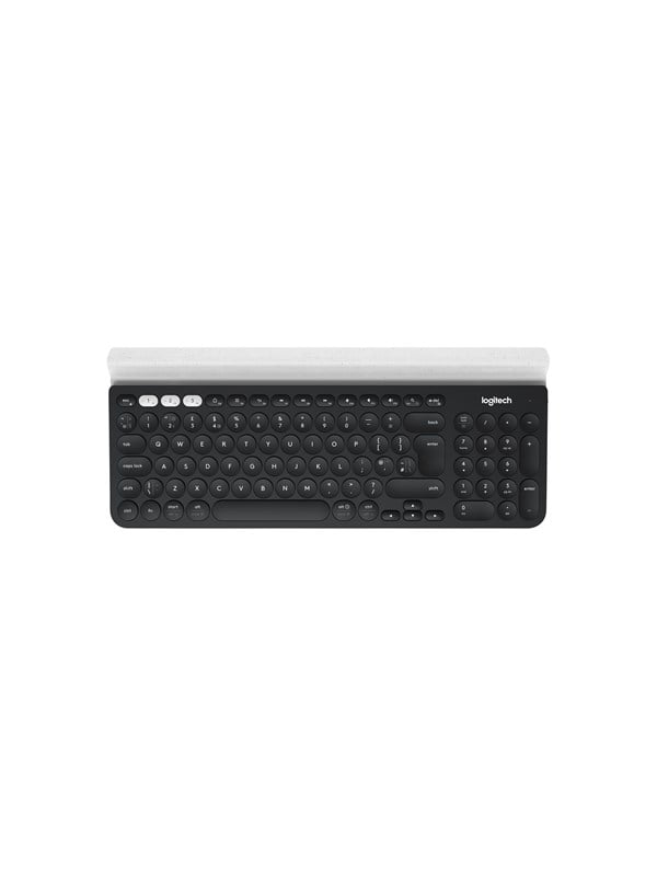 Logitech K780 Multi-Device Wireless Keyboard, Täysikokoinen (100 %), Langaton, RF Wireless + Bluetooth, QWERTY, Harmaa, Valkoinen