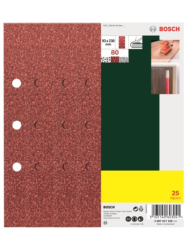 Bosch 25-osainen hiomapaperisarja tasohiomakoneille, karkeus 80 K= 80