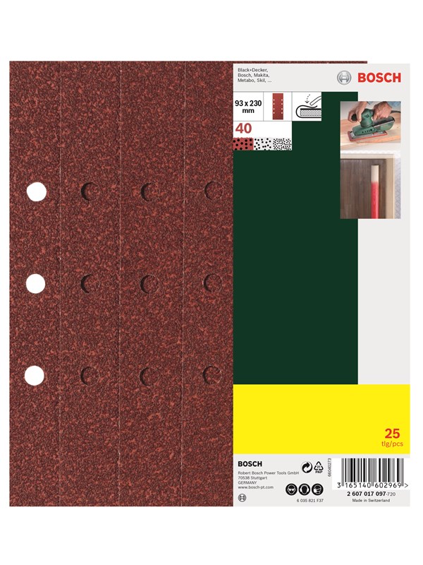 Bosch 25-osainen hiomapaperisarja tasohiomakoneille, 8 reikää, karkeus 40 K= 40