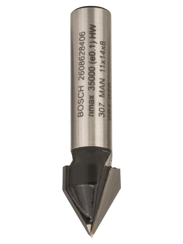 Bosch V-urajyrsin, 8 mm, D1 11 mm, L 14 mm, G 45 mm, 60° 8 mm, D1 11 mm, L 14 mm, G 45 mm, 60°