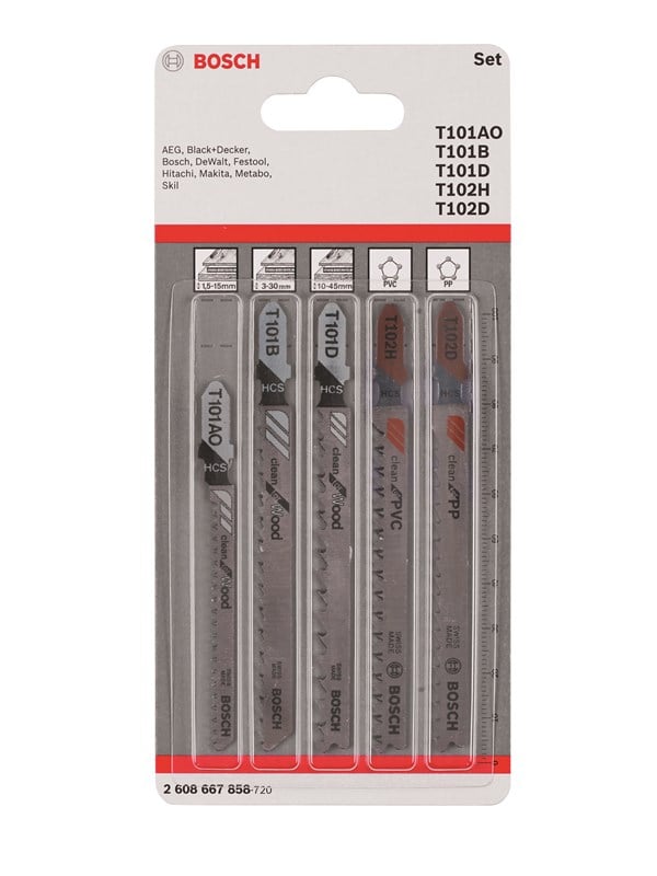 Bosch 5-os. pistosahanteräsarja Wood and Plastics T 101 AO; T 101 B; T 101 D; T 102 H; T 102 D