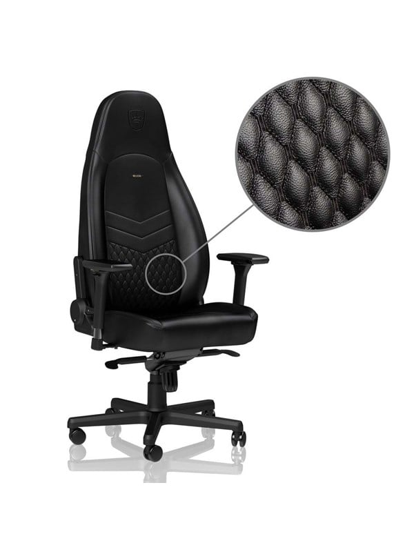 noblechairs ICON Sarja Real Leather - Musta Pelituoli - Musta - Nahka - Jopa 150 kg