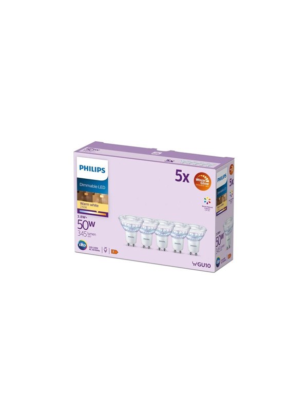 Philips LED-lamppu Spot 3,8W/922-927 (50W) 36° WarmGlow himmennettävä 5-pakkaus GU10