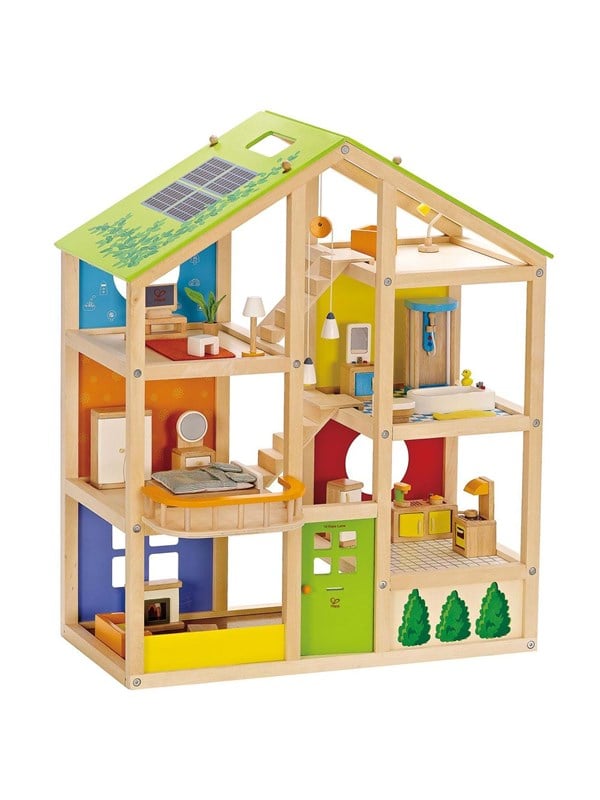 Hape Puinen neljän vuodenajan nukkekoti kalusteineen
