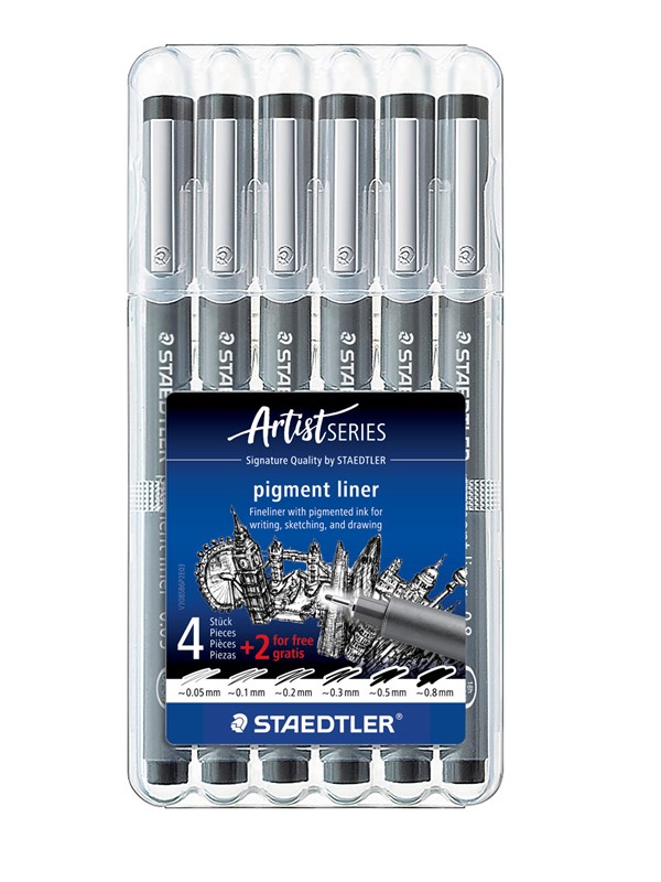 Staedtler Fineliner pigment liner Musta 6pcs