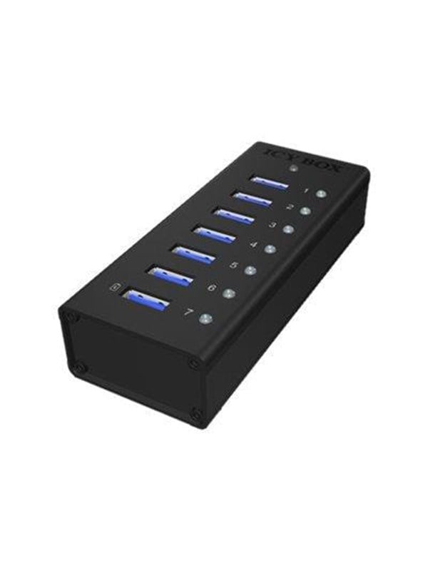 ICY BOX Jäinen laatikko IB-AC618 USB hub - 7 porttia - USB 3.2 - Musta