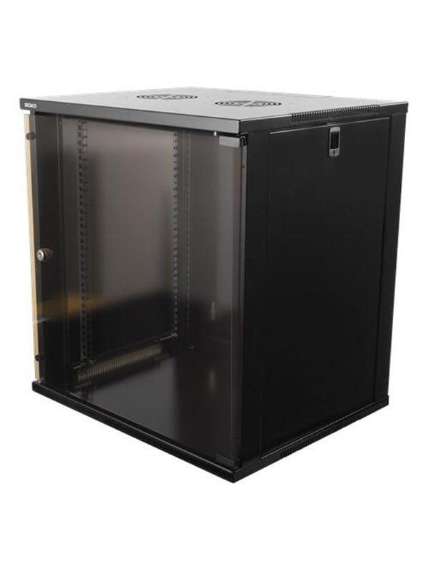 Deltaco 19-5412B 19" cabinet 12U 540x450mm standing tai wall mount glass door Musta