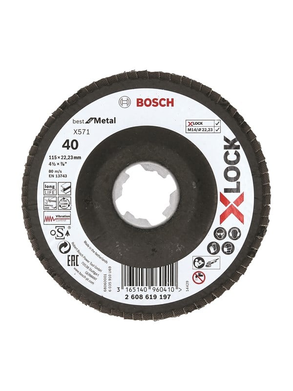 Bosch X-LOCK-tasoliuskalaikat, kallistettu versio, kuitulevy, Ø 115 mm, G 40, X571, Best for Metal, 1 kpl D = 115 mm; G = 40, kallistettu