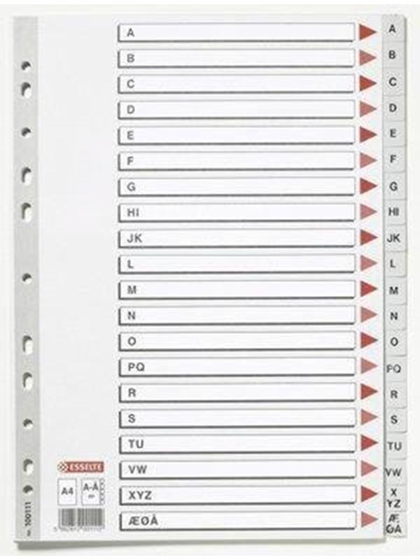 Esselte Index dividers plastic Harmaa a4 a-å w/cardboard frontpage