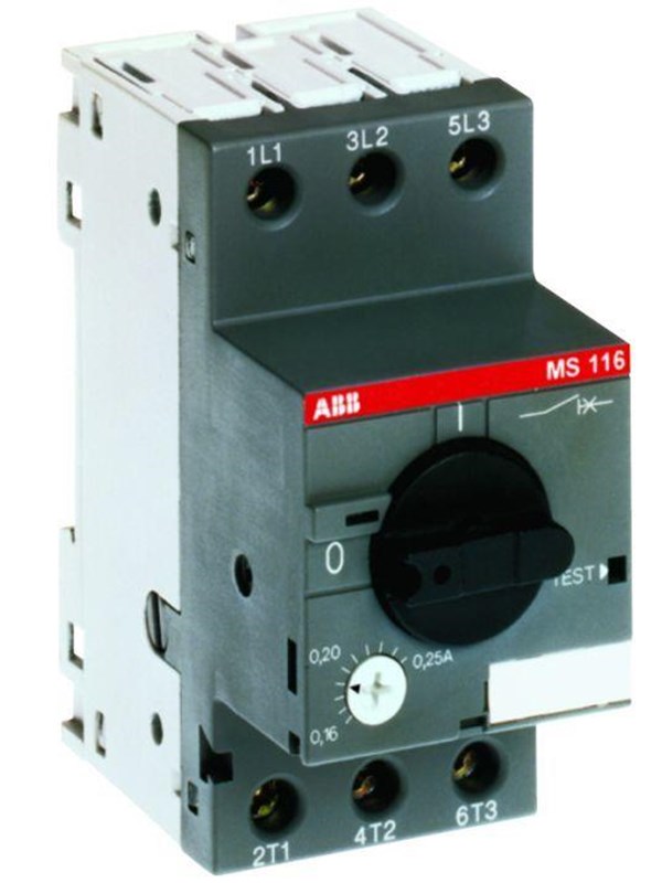 ABB Ms116-16 manuaalinen moottorin käynnistin, laukaisuluokka 10A, 10-16A.