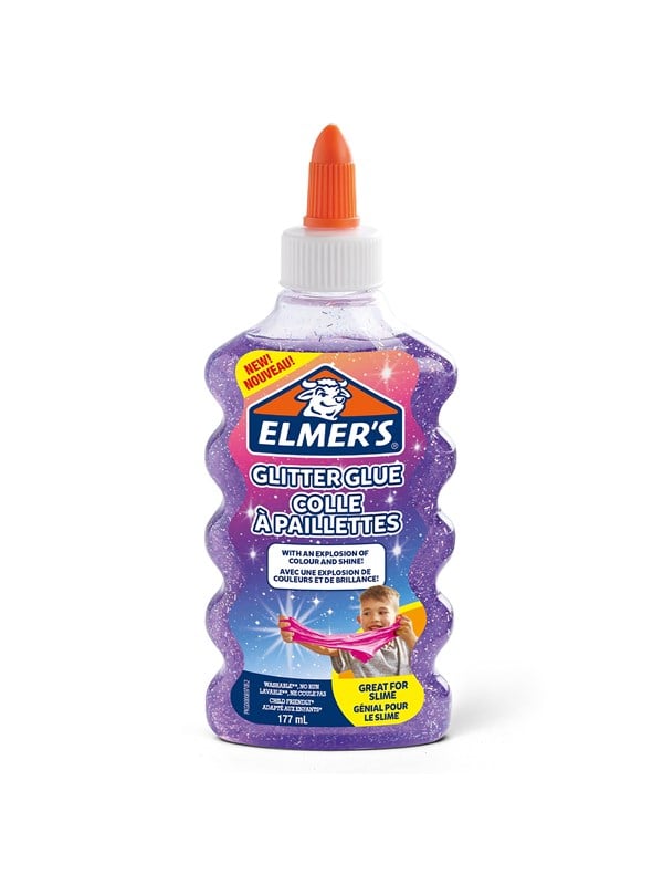 Elmer's kimalteleva PVA-liima | Violetti | 177 ml | Pestävä ja sopii lapsille | Sopii hyvin liman tekemiseen ja askarteluun