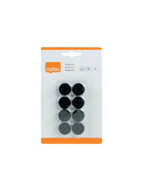 Nobo Magneettitaulun magneetit, 8kpl pakkaus, 20mm mustia magneetteja Musta