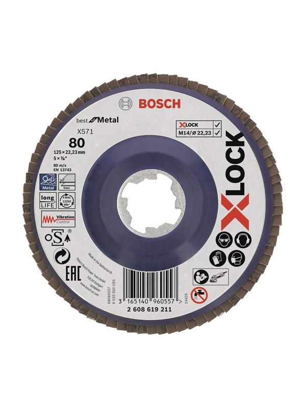 Bosch X-LOCK-tasoliuskalaikat, suora versio, muovilevy, Ø 125 mm, G 80, X571, Best for Metal, 1 kpl D = 125 mm; G = 80, suora