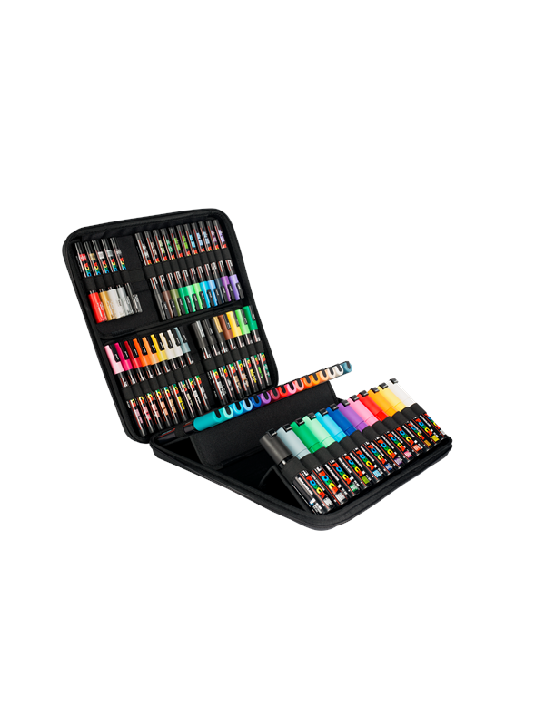 POSCA Lahjapakkaus 60 eri väriä ja kärkeä, vetoketjullinen kuminen kotelo