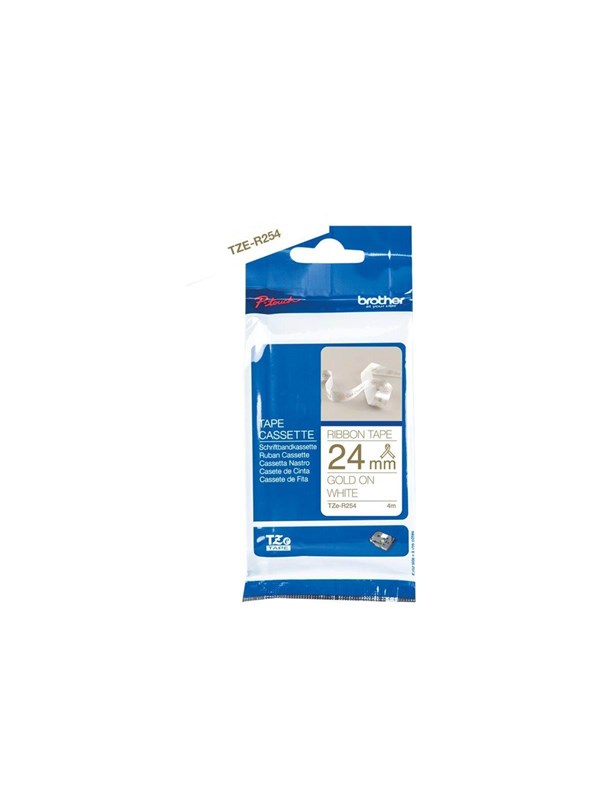 Brother TZe R254 - Glossy - Kulta on Valkoinen Roll (2.4 cm x 4 m)