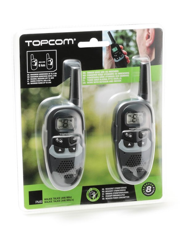Topcom Kävelytyspuhelimet (PMR) kantavuus jopa 6 km.