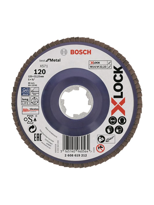 Bosch X-LOCK-tasoliuskalaikat, suora versio, muovilevy, Ø 125 mm, G 120, X571, Best for Metal, 1 kpl D = 125 mm; G = 120, suora