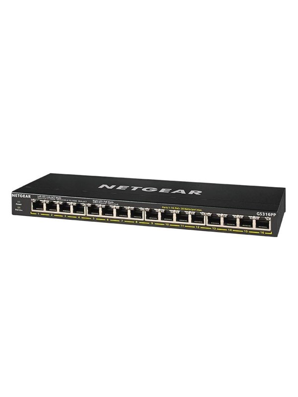 Netgear GS316PP 16-portin Gigabit Ethernet -hallitsematon PoE+ kytkin FlexPoE:lla (183W)