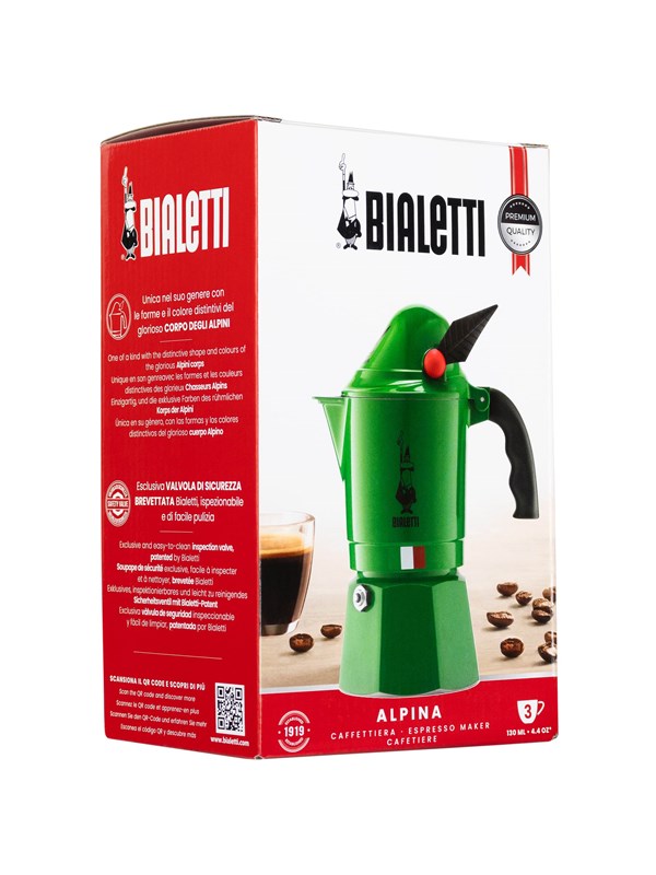 Bialetti Moka Break Alpina, Mokkapannu, Vihreä, Alumiini, 3 kuppia, 140 mm, 90 mm