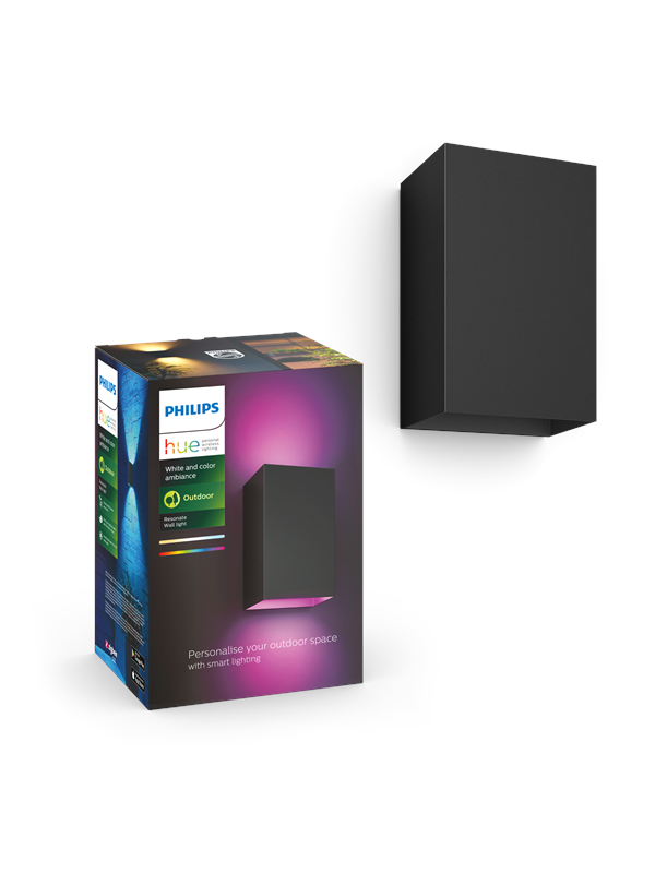 Philips Hue Resonate ulkoseinävalaisin - White & Color Ambiance, IP44-luokitus, 2 200-6 500 K, 16 miljoonaa väriä, 1 180 lm, 8 W, Zigbee, ohjaus sovelluksessa & puhekomennoilla