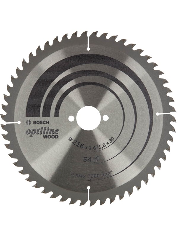 Bosch Optiline Wood ‑pyörösahanterä 216 x 2,6 / 1,6 x 30 T54 216 x 2.6/1.6 x 30 mm, 54