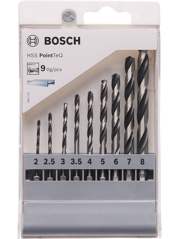 Bosch HSS PointTeQ Hex -poranterä, 9-osainen sarja 2/2.5/3/3.5/4/5/6/7/8 mm
