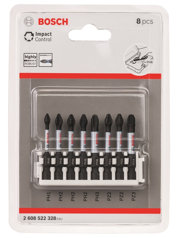 Bosch Impact Control -ruuvinväänninkärkipaketti, 8 osaa, 1xPH1;3xPH2;1xPH3;2xPZ2;1xPZ3