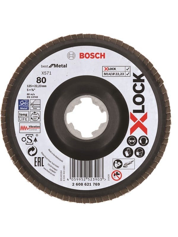 Bosch X-LOCK-tasoliuskalaikat, kallistettu versio, muovilevy, Ø 125 mm, G 80, X571, Best for Metal, 1 kpl D = 125 mm; G = 80, kallistettu