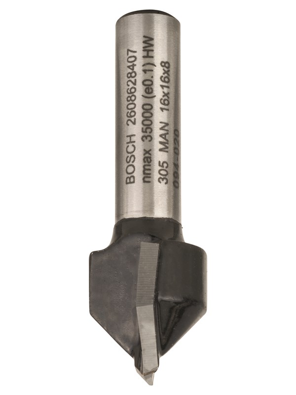 Bosch V-urajyrsin, 8 mm, D1 16 mm, L 16 mm, G 45 mm, 90° 8 mm, D1 16 mm, L 16 mm, G 45 mm, 90°