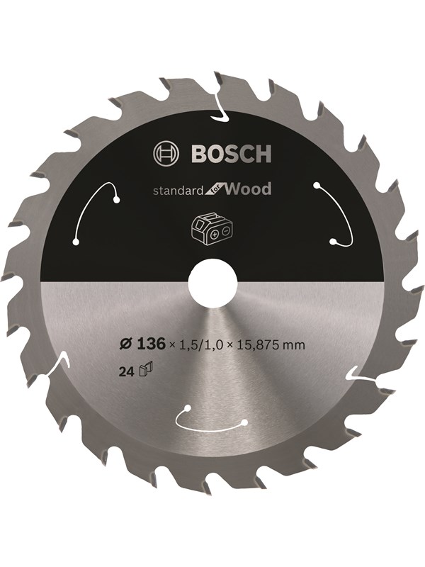 Bosch Standard for Wood -pyörösahanterä johdottomiin sahoihin 136 x 1,5 / 1 x 15,875 T24
