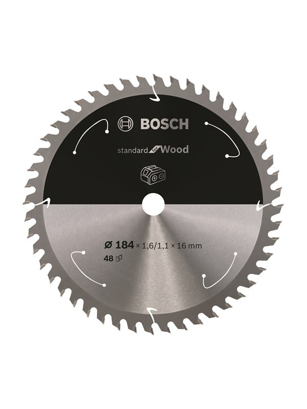 Bosch Standard for Wood -pyörösahanterä johdottomiin sahoihin 184 x 1,6 / 1,1 x 16 T48
