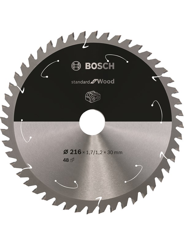 Bosch Standard for Wood -pyörösahanterä johdottomiin sahoihin 216 x 1,7 / 1,2 x 30 T48