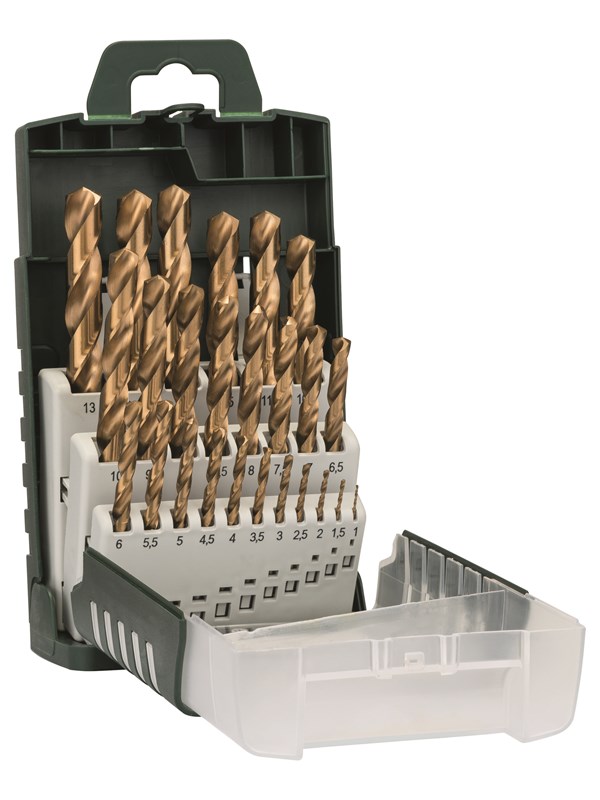 Bosch 25-os. metalliporanteräsarja HSS-TiN, DIN 338 1,0; 1,5; 2,0; 2,5; 3,0; 3,5; 4,0; 4,5; 5,0; 5,5; 6,0; 6,5; 7,0; 7,5; 8,0; 8,5; 9,0; 9,5; 10,0; 10,5; 11,0; 11,5; 12,0; 12,5; 13,0 mm