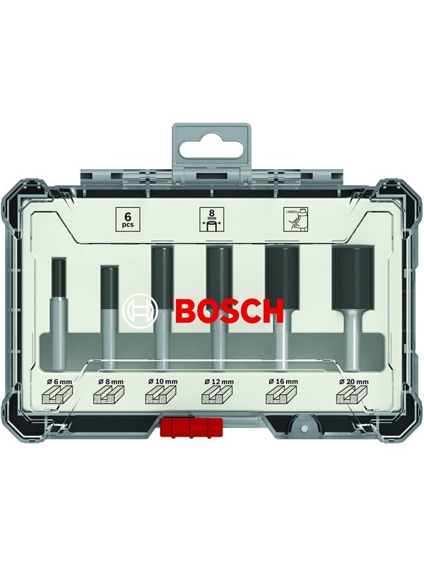 Bosch Jyrsinteräsarja, 6 kpl, urajyrsimet, 1/4" kara 6-piece Straight Router Bit Set.
